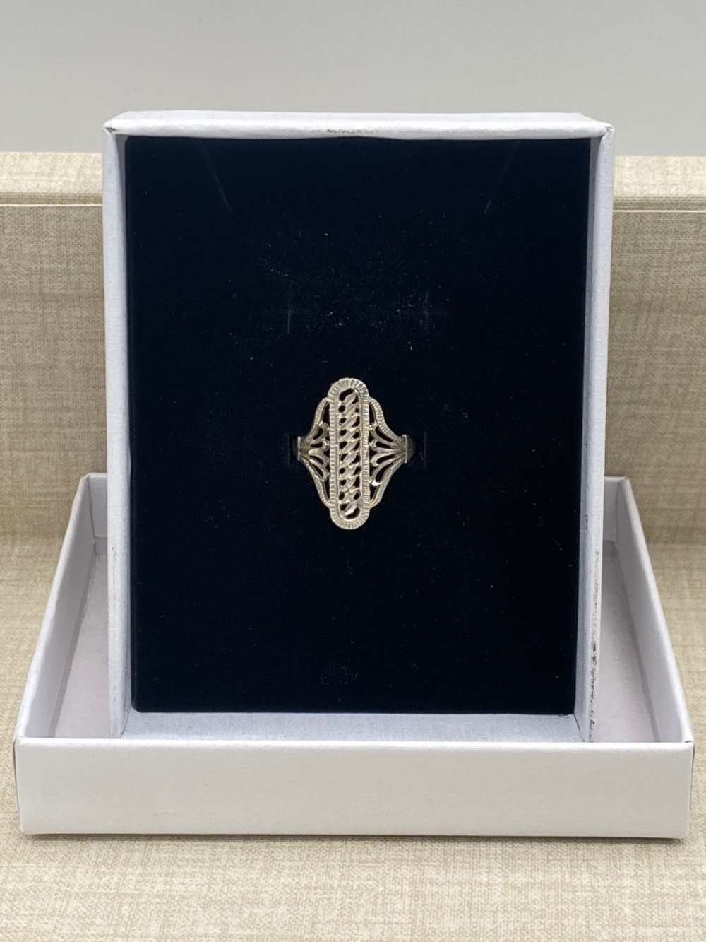 Vintage Sterling Silver Filigree Statement Shield Ring Hippie Boho 925 Size 6